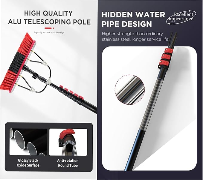 Water Fed Pole with Telescopic Brush for Solar Panel & Window Cleaning - Ideal for Glass, Trucks, Vans - Efficient Water Fed Cleaning System