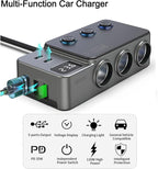 Cigarette Lighter Splitter, 8 in 1 Car Cigarette Lighter Adapter PD 35W Car Charger 3-Socket Heavy Duty Truck Multi Port USB C 12V/24V Independent Switches LED Display Super Fast Charger Car Devices
