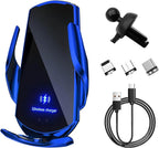 Sun Walker Wireless Car Charger Mount, Electric Induction 15W Fast Charging Bracket Air Vent Phone Holder, Auto-Clamping Wireless Charger Vent Mount Compatible with Most Smartphones (Blue)