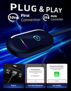 Wireless CarPlay & Android Auto Adapter – Fast & Stable Wireless Upgrade, Converts Wired CarPlay to Wireless, Plug & Play, No Delay, Compatible with iPhone 6+ & 800+ Cars (2016 & Newer)