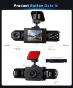 4 Channel 360 Dash Cam Front and Rear Inside Left Right, Dash Camera for Cars, Built-in Night Vision, Sensitive Motion Detection 24/7 Recording Parking Mode Monitor Reversing Help