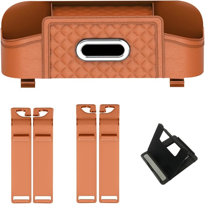 Mandark Car Headrest Backseat Organizer, Multifunctional Vehicle Seat Back Storage Box with Drink Cup Holder and Hooks, Automotive Travel Accessories, Universal for SUV, Sedan, Truck (Orange)