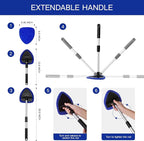 Qydipclin 11pcs Windshield Cleaner Tool, Car Window Cleaning Wash Kit with 6 Reusable Microfiber Pads 2 Spray Bottles and Extendable Handles Auto Glass Wiper Kit, Blue