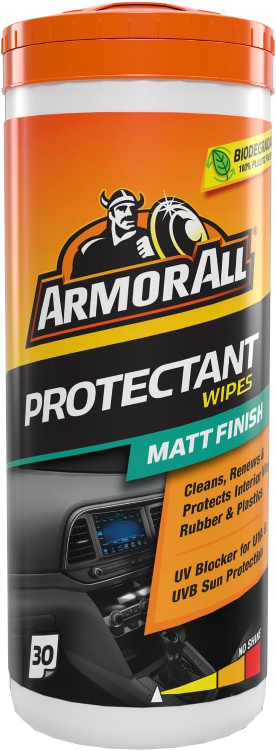 Armor All, 30 Matt Protectant Wipes, Citrus Scent, Suitable for Plastic and Vinyl, Restores your Surfaces Appearance and Keeps them Protected, Ideal For Car Detailing, Freshness Lock, Made in the UK