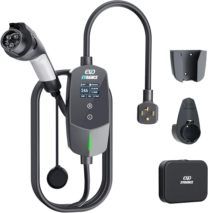 EVDANCE Level 2 EV Charger 24Amp 240V - NEMA 14-30P Charging Station, 25FT Cable for Home/Garage, J1772 Electric Vehicles & Adjustable Current (10-24A) (for J1772(Non-Tesla Evs), NEMA 14-30 Plug)