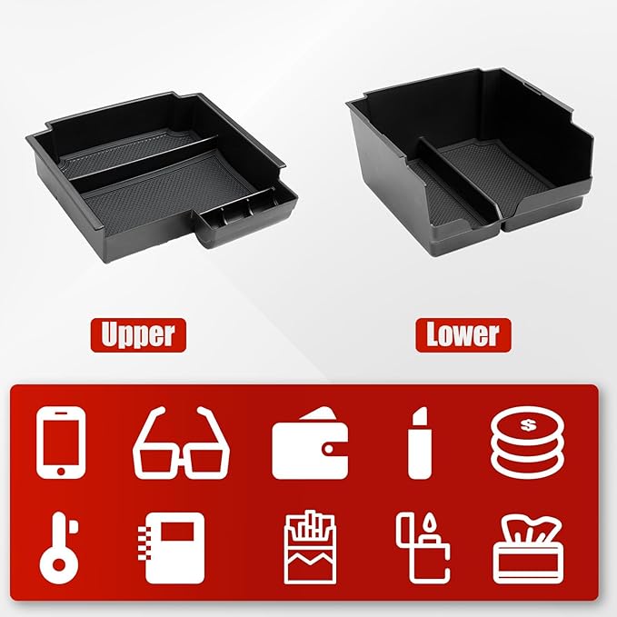 Mabett Double-Layer Console Organizer for Bronco 2025,2026 4-door, Armrest Storage Box with Non-Slip Mat for Bronco Accessories (Not for Manual Transmission Not for Bronco Sport)
