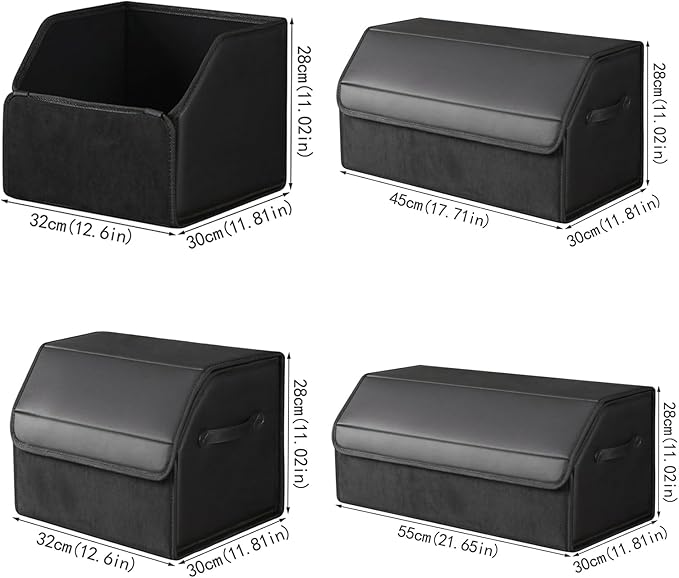 car organizers and storage for SUV,trunk organizer for sedan, leather foldable sleek box with lid,collapsible cargo bins, tool accessories containers,Collapsible Suede velvet (18 inch Covered)