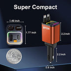 4 in 1 Retractable Car Charger,69W Cigarette Lighter Charger,USB C Fast Car Charger for iPhone 17 Pro Max 16 15 14 13 12 11 (for Apple+Type C &RGB Breathing Light [Orange])