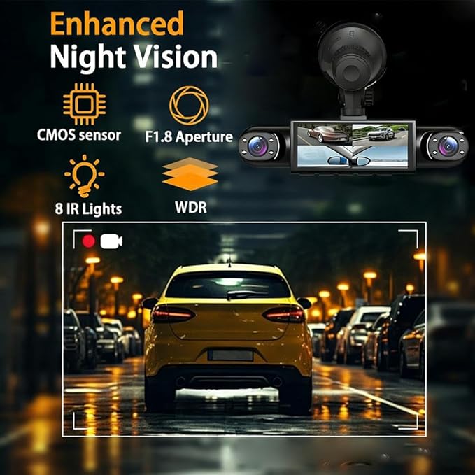 Wireless Dash Cam Front and Rear Camera System,360° 4 Channel Dash Cam 1080p Full View Car Dashcam System,Night Vision,Loop Recording,Parking Monitor,for Taxi,Fleet,Family Vehicles