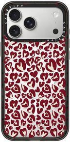 CASETiFY Impact iPhone 17 Pro Max Case [Slim/Compatible with Magsafe / 8.2 ft. 4X Military Grade Drop Protection] - Leopard Love- Red - Clear Black