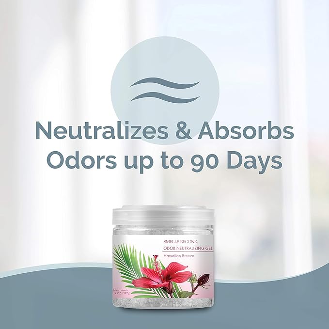 SMELLS BEGONE 14oz Crystal Odor Eliminator - Absorb & Eliminate Odors in Homes, Offices, Bathrooms, Basements, Garage, Cars, RVs & Boats - Remove Tough Odors (Hawaiian Breeze, 2-Pack)