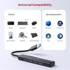 5-Port Powred USB 3.0 Hub,USB Hub Splitter,Portable USB Adapter Mini Multiport Expander for Desktop, Laptop, Gamepad,U Disk, Printer, Mouse, Keyboards