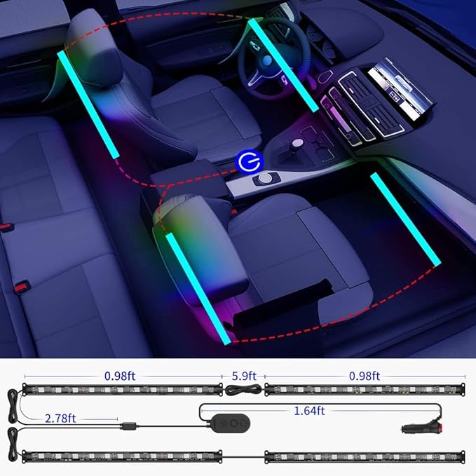 Govee Car Lights, Smart RGBIC Interior Car Lights with APP, Remote Control, LED Lights for Decor, DIY Mode and Multiple Scene Options, 2 Lines Design 72 LED Lights
