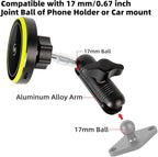 15W Magnetic Wireless Charging Phone Mount with Aluminum Double Socket Arm & 17mm/0.67" Ball -Replacement Base for Car Air Vent, Dashboard, Windshield Holder, Compatible with MagSafe iPhone