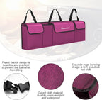 Hanemia Car Trunk Organizer, Backseat Hanging Storage with 4 Large Pockets, Collapsible Cargo Bag with Adjustable Straps Frees Trunk Floor, Sturdy Space Saving Expert for SUV, Truck, Van (Purple)