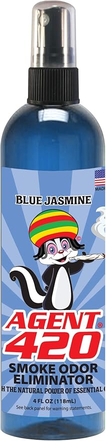 Agent 420 Odor Eliminator Spray, Blue Jasmine, 4 oz — Tea Tree Oil Breaks Down Smoke at the Molecular Level