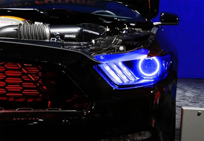 iJDMTOY 7-Color RGB LED Halo Ring Lighting Kit Compatible with 2015-2023 Ford Mustang Projector Front Road Illuminating Light Retrofit w/Adjustable Setting