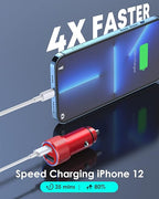 iPhone 14 Car Charger,【Apple MFi Certified】2Port 38W Fast USB C Car Charger Adapter Quick Charge Dual Port Metal Cigarette Lighter with 2Pack Lightning Cable for iPhone 14 13Pro Max Mini/12/11,AirPods