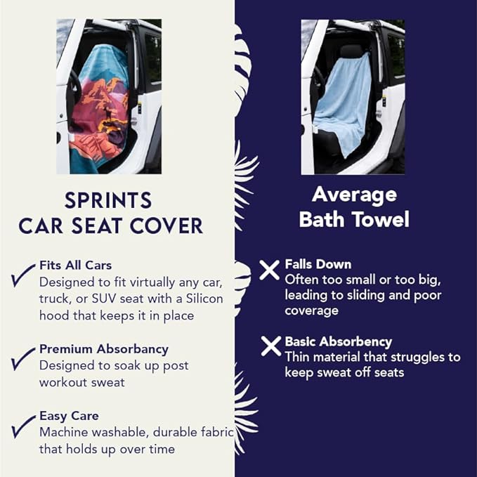 Sprints Athletic Running Towel, Full-Sized, Car Seat Cover - Performance Microfiber (Moonrise in Maui)
