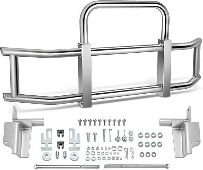 DNA MOTORING Front Bumper Brush Bull Bar Deer Guard Compatible with Freightliner Cascadia 2008-2017, 3mm Thick Iron Tubing, Polished Chrome, DG-G-002-SS+BKIT-DG-004