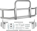 DNA MOTORING Front Bumper Brush Bull Bar Deer Guard Compatible with Freightliner Cascadia 2008-2017, 3mm Thick Iron Tubing, Polished Chrome, DG-G-002-SS+BKIT-DG-004