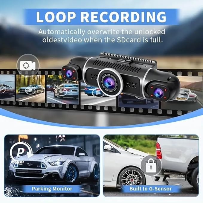 4 Channel Dash Cam Front and Rear Inside Back 360° FHD 2K Dash Camera for Cars, WiFi, GPS, G-Sensor, WDR 24/7 Parking Mode, 170° Wide Angle, Loop Recording, Night Vision, APP, with 64GB Card