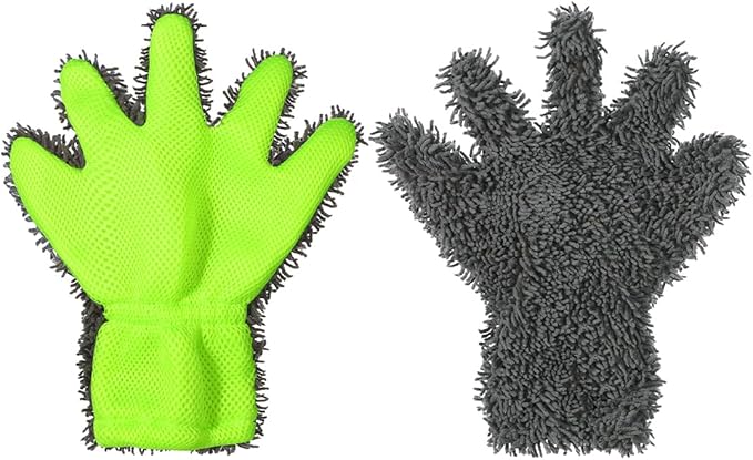 2 Pack Chenille Microfiber Car Wash Mitt 5-Finger Auto Dusting Gloves Scratch-Free&Lint-Free Car Washing Gloves for Car Detailing Trucks SUV RV Home Cleaning Mitts