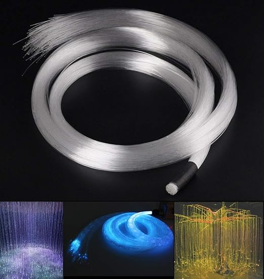 AZIMOM PMMA Plastic Flash Point Fiber Optic Strands 100PCS 0.04IN 9.8ft Side Glow Curtain Waterfall Optical Fiber Cables for LED Light Engine Driver Source Decoration