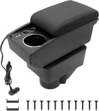 YJYWZH Car Armrest Box Fit for Ford Fiesta 3 2011-2019 MK7 Accessories Center Console Cup Holder Double Layer Storage Organizer Box with 2 USB Fast Charging Ports, Black Stitches