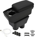Car Armrest Storage Box Compatible with Nissan Almera Versa 2012-2019 Double Layer with 6 Ports and Cup Holder Car Interior Accessories Black Thread