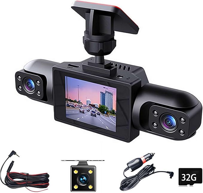 Full View Car Dashcam System, 360° 4 Channel Dash Cam for Cars Front/Rear/Left/Right, 4k Definition 1080p with 32/64/128GB, with Interior Infrared Light Sensor Loop Recording