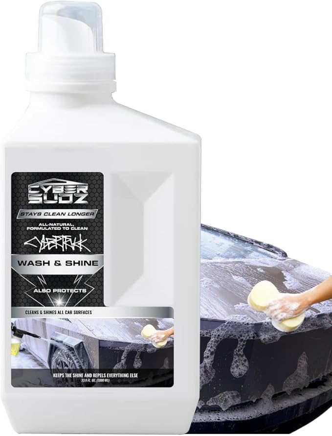 Car Wash & Shine, Soap Formulated for Tesla CyberTruck Stainless Steel Cleaning, Removes Fingerprints, Bird Droppings, Streak-Free Finish | Highly Concentrated. Made in USA. 33.8 Fl. Oz.