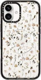 CASETiFY Impact Case for iPhone 16 Plus [Slim / 8.2 ft. 4X Military Grade Drop Protection/Compatible with Magsafe] - Wildflower Friday - Clear Black