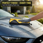 Premium Dual-Sided Microfiber Car Cleaning Towel – 15.5" x 11.8" Scratch-Free, Super Absorbent, Lint-Free Cloth for Auto Detailing, Polishing, Drying & Washing – Yellow & Gray