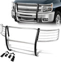Front Bumper Brush Grille Guard Compatible with 2007-2013 Chevy Silverado 1500, Stainless Steel, Polished Chrome 2008 2009 2010 2011 2012
