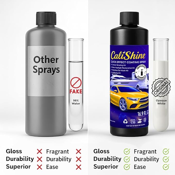 CaliShine Quick Effect Coating Spray - 16.9 fl oz Waterless Ceramic Car Wax Coat - Detail Polish & Cleaner for Cars Boat Body & Glasses, Window Glass and Headlight - Shine Restoration Kit (2000 ml)