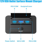 2 Pack 12V USB Outlet Surface Mount Lightweight, Dual USB C 30W and QC 18W Car USB Port 12 Volt USB Cigarette Lighter Replacement Charger Socket Panel with Button Switch for RV Bus Marine Motorcycle