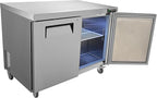 VEVOR Commercial Refrigerator, 48" Worktop Undercounter Refrigerator, 12.85 Cu. Ft Thick Stainless Steel Refrigerated Food Prep Station, 2 Door Worktop Fridge with lock for Restaurant, Bar, Diner