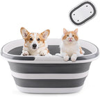 Extra Large Collapsible Bucket 35L Mop Bucket With Handles & Wheels, Plastic Wash Basin Pet Bath Tub for Puppy Dogs Cats, Folding Laundry Basket Clothes Storage Organizer RV Outdoor Camping Essentials