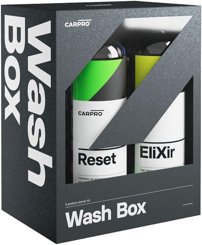 CARPRO Wash Box - 5 Products: Elixir, Reset, Microfiber Mitt, DHydrate Drying Towel & 2 Face No Lint Towel - Everything to Clean Your Car All Season Long, 16 Treatments