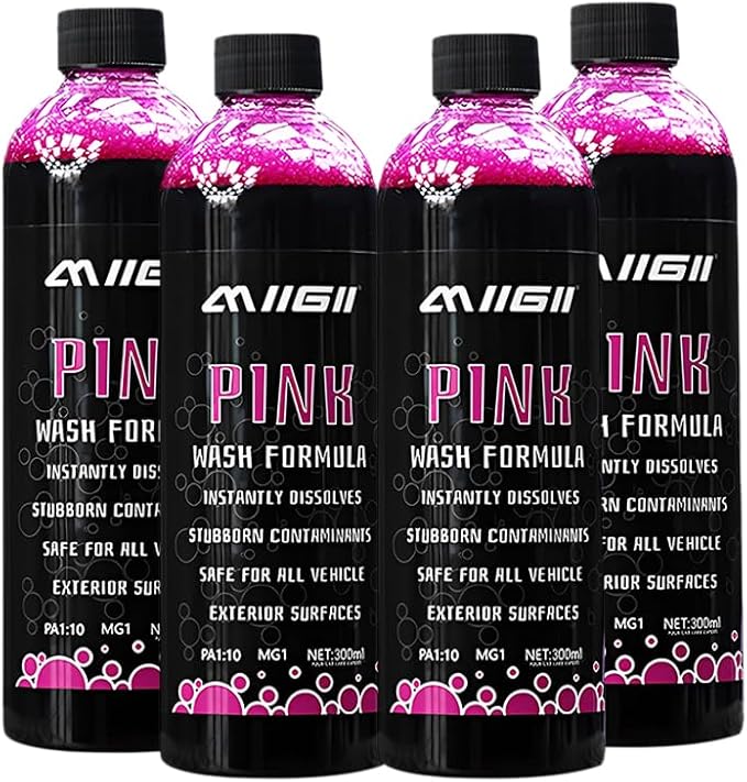 MIIGII Pre-Wash Solution Car Wash Soap - Pink Foam Car Shampoo - Powerful Formula Penetrates and Breaks Down Tree Sap, Bird Droppings & Tough Stains - Works on RVs, Trucks, Cars & More - 300ml (10oz)