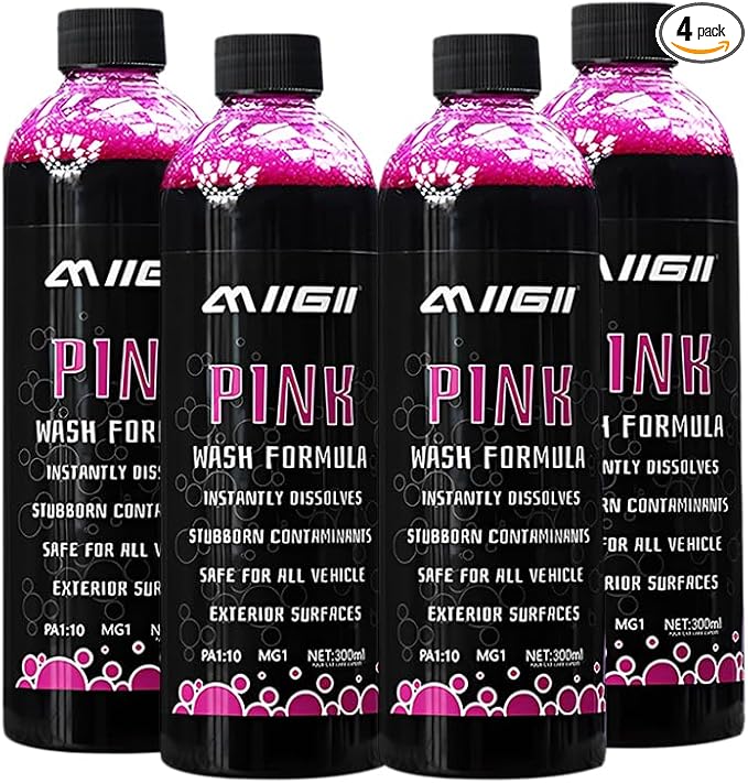 MIIGII Pre-Wash Solution Car Wash Soap - Pink Foam Car Shampoo - Powerful Formula Penetrates and Breaks Down Tree Sap, Bird Droppings & Tough Stains - Works on RVs, Trucks, Cars & More - 300ml (10oz)