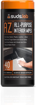 Suds Lab AZ All-Purpose Vehicle Wipes, Car Cleaning and Leather Wipes, Interior Cleaner for Cars, Truck, and Motorcycle, Non-Greasy Finish, 40 count