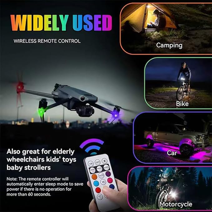 Upgraded Wireless Car Lights with Remote Control，Rechargeable Waterproof 8-Color Interior Car Light, Car Lights Anti-Collision Warning Lights for Vehicle Drone Motorcycle Bike