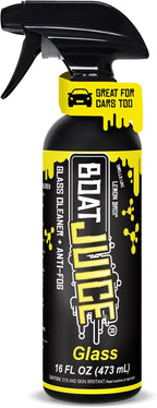 Boat Juice 2in1 Glass Cleaner & Anti-Fog Spray | Streak-Free for Boat Windshields, Car & RV Windows, Navigation Screens | No Rinse | Ammonia-Free | Lemon Drop Scent | Made in USA | 16oz