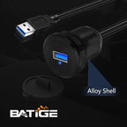 BATIGE Alloy Single Port USB 3.0 Dashboard Port Car Mount Flush Cable, Male to Female Waterproof Extension Cable for Car Truck Boat Motorcycle with LED Indicator - 3ft