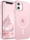 SUPFINE Magnetic for iPhone 11 Phone Case with Screen Protector (Compatible with MagSafe) (Military Grade Drop Protection) Translucent Matte Shockproof Phone Cover,Light Pink