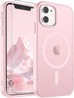 SUPFINE Magnetic for iPhone 11 Phone Case with Screen Protector (Compatible with MagSafe) (Military Grade Drop Protection) Translucent Matte Shockproof Phone Cover,Light Pink