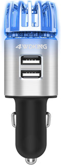 Car Air Purifier Ionizer, 12V Plug-in Car Air Freshener Gadgets with Dual USB Charger Removes Cigarette Smoke, Pet and Food Odor, Ionic Ozone (Silver)