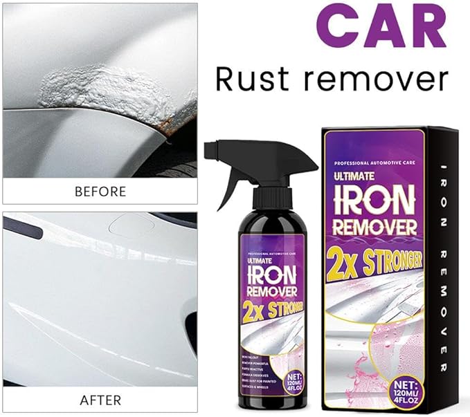 Iron Remover Car Detailing, 4 fl.oz Portable Rust Remover Spray, Fast-Drying & Gentle Formula, Removes Rust, Iron Deposits & Brake Dust for Vehicles & Metal Tools (3 Pack)